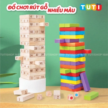 Đồ chơi rút gỗ thông minh 51‑54 thanh, bộ xếp khối domino đa màu, giá ưu đãi 75.000₫