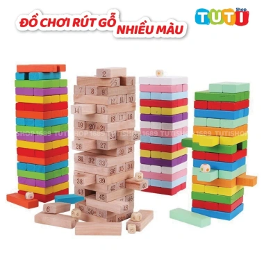 Đồ chơi rút gỗ thông minh 51‑54 thanh, bộ xếp khối domino đa màu, giá ưu đãi 75.000₫