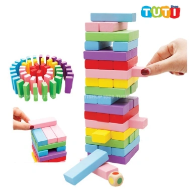 Đồ chơi rút gỗ thông minh 51‑54 thanh, bộ xếp khối domino đa màu, giá ưu đãi 75.000₫