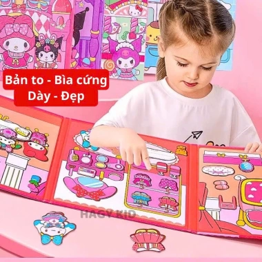 Đồ chơi sách dán nam châm Kuromi bìa cứng - Thay trang phục, khoa học, nhiều nhân vật, dùng lại