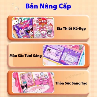 Đồ chơi sách dán nam châm Kuromi bìa cứng - Thay trang phục, khoa học, nhiều nhân vật, dùng lại