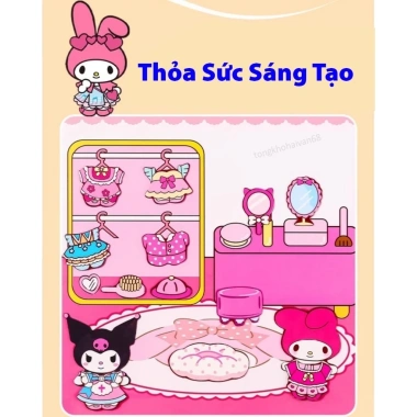 Đồ chơi sách dán nam châm Kuromi bìa cứng - Thay trang phục, khoa học, nhiều nhân vật, dùng lại