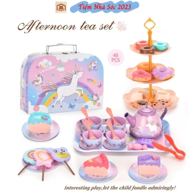 Đồ chơi tiệc Trà Bánh Ngựa Pony-Tea Set 48 chi tiết nhôm có khay, tháp bánh - Tiệm Nhà Sóc 239k