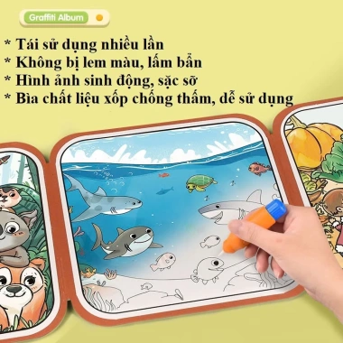 Đồ chơi tô màu nước ma thuật tự xóa 2 in 1 kèm bóc dán đa chủ đề cho bé giá 89.000đ