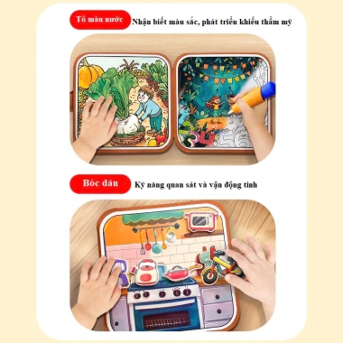 Đồ chơi tô màu nước ma thuật tự xóa 2 in 1 kèm bóc dán đa chủ đề cho bé giá 89.000đ