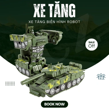 Đồ chơi trẻ em xe tăng robot tự động, chạy bánh đà, bọc thép - Giá 90.199₫