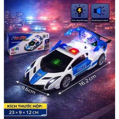 Đồ chơi xe ô tô cảnh sát biến hình xoay 360 tự động, có đèn nhạc – Giá 139.000đ