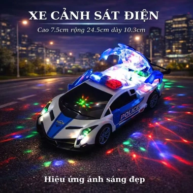 Đồ chơi xe ô tô cảnh sát biến hình xoay 360 tự động, có đèn nhạc – Giá 139.000đ