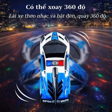 Đồ chơi xe ô tô cảnh sát biến hình xoay 360 tự động, có đèn nhạc – Giá 139.000đ