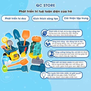 Đồ chơi xúc cát du lịch biển - Xây lâu đài cát, xô nước, bình tưới cho bé trai, gái QC Store 3