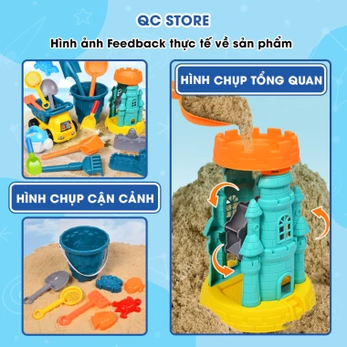 Đồ chơi xúc cát du lịch biển - Xây lâu đài cát, xô nước, bình tưới cho bé trai, gái QC Store 4