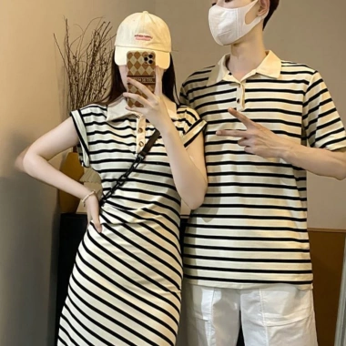 Đồ đôi mùa hè HAPPYLOVE G185 áo thun nam ngắn tay, váy nữ kẻ sọc - Giá ưu đãi 360.000₫ 5