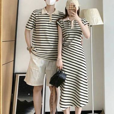 Đồ đôi mùa hè HAPPYLOVE G185 áo thun nam ngắn tay, váy nữ kẻ sọc - Giá ưu đãi 360.000₫ 7