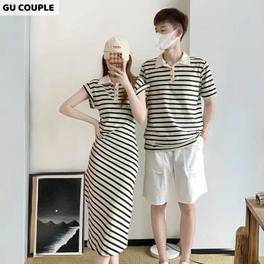 Đồ đôi mùa hè HAPPYLOVE G185 áo thun nam ngắn tay, váy nữ kẻ sọc - Giá ưu đãi 360.000₫ 10