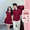 Đồ Đôi Nam Nữ Đỏ Đô – Váy Tiểu Thư + Áo Sơ Mi, Couple Đi Chơi, Tặng Quần Bảo Hộ