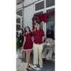 Đồ Đôi Nam Nữ Đỏ Đô – Váy Tiểu Thư + Áo Sơ Mi, Couple Đi Chơi, Tặng Quần Bảo Hộ 7