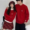 Đồ đôi nam nữ mùa đông áo len dài tay màu đỏ mix chân váy kẻ thời trang HAPPY LOVE G163 - Giá chỉ 330k