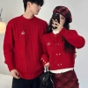 Đồ đôi nam nữ mùa đông áo len dài tay màu đỏ mix chân váy kẻ thời trang HAPPY LOVE G163 - Giá chỉ 330k 2