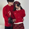 Đồ đôi nam nữ mùa đông áo len dài tay màu đỏ mix chân váy kẻ thời trang HAPPY LOVE G163 - Giá chỉ 330k 5