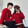 Đồ đôi nam nữ mùa đông áo len dài tay màu đỏ mix chân váy kẻ thời trang HAPPY LOVE G163 - Giá chỉ 330k 6
