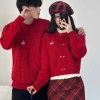 Đồ đôi nam nữ mùa đông áo len dài tay màu đỏ mix chân váy kẻ thời trang HAPPY LOVE G163 - Giá chỉ 330k 7