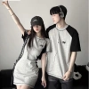 Đồ đôi set couple áo nam đầm nữ tay ngắn chữ A màu ghi xám phối đen HAPPYLOVE G171 Giá ưu đãi 305.000 VND