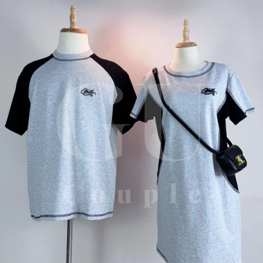 Đồ đôi set couple áo nam đầm nữ tay ngắn chữ A màu ghi xám phối đen HAPPYLOVE G171 Giá ưu đãi 305.000 VND