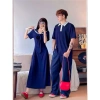 Đồ đôi thun nam polo nữ xanh navi maxi form dài logo cỏ 4 lá may mắn - FOREVER COUPLE 169k