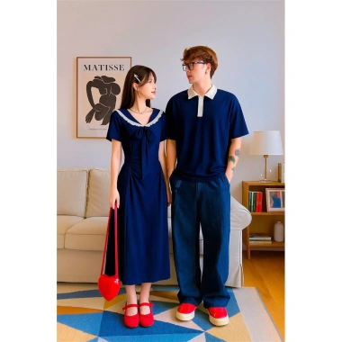 Đồ đôi thun nam polo nữ xanh navi maxi form dài logo cỏ 4 lá may mắn - FOREVER COUPLE 169k 2 Đồ đôi thun nam polo nữ xanh navi maxi form dài logo cỏ 4 lá may mắn - FOREVER COUPLE 169k 2