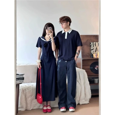 Đồ đôi thun nam polo nữ xanh navi maxi form dài logo cỏ 4 lá may mắn - FOREVER COUPLE 169k 3 Đồ đôi thun nam polo nữ xanh navi maxi form dài logo cỏ 4 lá may mắn - FOREVER COUPLE 169k 3