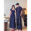 Đồ đôi thun nam polo nữ xanh navi maxi form dài logo cỏ 4 lá may mắn - FOREVER COUPLE 169k 4