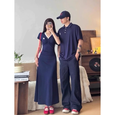 Đồ đôi thun nam polo nữ xanh navi maxi form dài logo cỏ 4 lá may mắn - FOREVER COUPLE 169k 4 Đồ đôi thun nam polo nữ xanh navi maxi form dài logo cỏ 4 lá may mắn - FOREVER COUPLE 169k 4