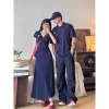 Đồ đôi thun nam polo nữ xanh navi maxi form dài logo cỏ 4 lá may mắn - FOREVER COUPLE 169k 6