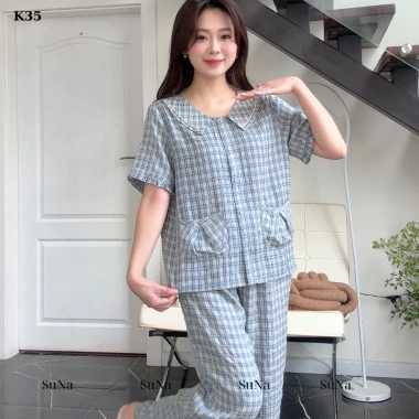 Đồ mặc nhà nữ pijama SUNA K35 dài, áo cổ viền bèo, vải mềm mịn - 242.190₫ 2