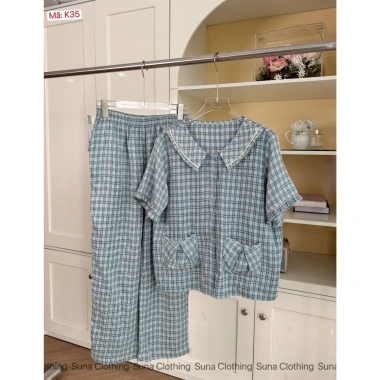 Đồ mặc nhà nữ pijama SUNA K35 dài, áo cổ viền bèo, vải mềm mịn - 242.190₫ 10