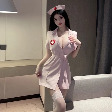 Đồ ngủ gợi cảm cosplay y tá trắng hồng, nút sơ mi, nón cao cấp, váy bác sĩ đai lưng sexy – BIKI HOUSE N353, giá ưu đãi 135k (giảm từ 175.5k) 6