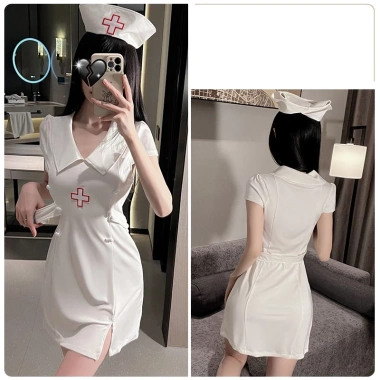 Đồ ngủ gợi cảm cosplay y tá trắng hồng, nút sơ mi, nón cao cấp, váy bác sĩ đai lưng sexy – BIKI HOUSE N353, giá ưu đãi 135k (giảm từ 175.5k) 9