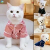 Đồ ngủ kiểu Pháp cho mèo chó nhỏ 2 chân, cotton mỏng nhẹ, nút bấm giảm lông