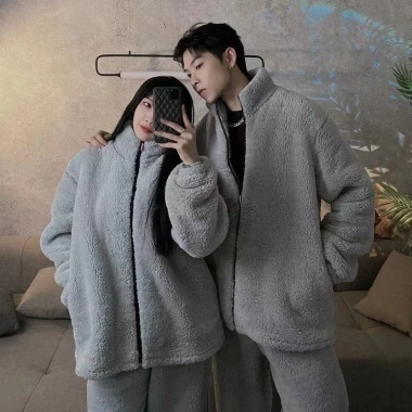 Đồ Ngủ Nam Nữ Mùa Đông Dày Dặn Lót Nhung San Hô Cặp Đôi Flannel Mặc Bên Ngoài 3