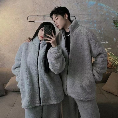 Đồ Ngủ Nam Nữ Mùa Đông Dày Dặn Lót Nhung San Hô Cặp Đôi Flannel Mặc Bên Ngoài 5