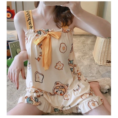 Đồ ngủ nữ bộ áo 2 dây cute hot hit 2.021 – phối hoạ tiết trẻ trung, freeship, giá 139k