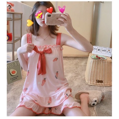 Đồ ngủ nữ bộ áo 2 dây cute hot hit 2.021 – phối hoạ tiết trẻ trung, freeship, giá 139k