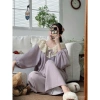 Đồ ngủ nữ bộ mặc nhà dài tay thu đông, tông màu trơn phối ren sang trọng – MIMI CLOTHES, giá chỉ 347.130 VND 4