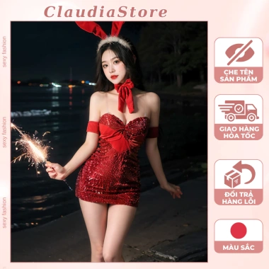 Đồ ngủ nữ cosplay thỏ DN108 váy đỏ lấp lánh sequin quyến rũ giảm giá Giáng sinh
