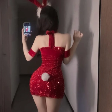 Đồ ngủ nữ cosplay thỏ DN108 váy đỏ lấp lánh sequin quyến rũ giảm giá Giáng sinh