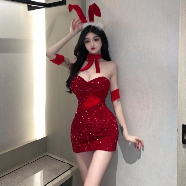 Đồ ngủ nữ cosplay thỏ DN108 váy đỏ lấp lánh sequin quyến rũ giảm giá Giáng sinh
