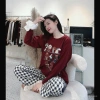 Đồ ngủ nữ FIJITO bộ mặc nhà dài tay thu đông áo thun họa tiết và quần suông ren siêu xinh 4