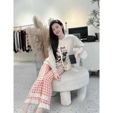 Đồ ngủ nữ FIJITO bộ mặc nhà dài tay thu đông áo thun họa tiết và quần suông ren siêu xinh 5 Đồ ngủ nữ FIJITO bộ mặc nhà dài tay thu đông áo thun họa tiết và quần suông ren siêu xinh 5
