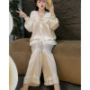 Đồ Ngủ Nữ JULY Đồ Bộ Tiểu Thư Cổ V Ren Thô Cột Nơ Baby Doll Tay Phồng Lụa Latin Mịn Mượt Freesize đến 58kg 5