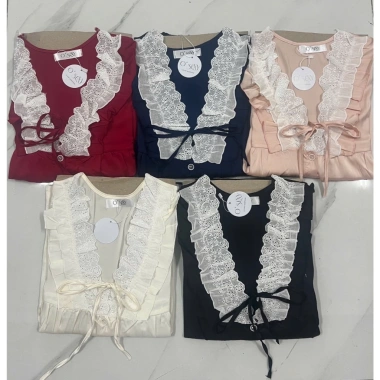 Đồ Ngủ Nữ JULY Đồ Bộ Tiểu Thư Cổ V Ren Thô Cột Nơ Baby Doll Tay Phồng Lụa Latin Mịn Mượt Freesize đến 58kg